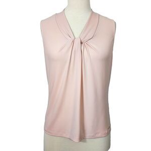 Calvin Klein Sleeveless Top Blouse Shell Knot V Neck Sz Medium Pale Pink Stretch